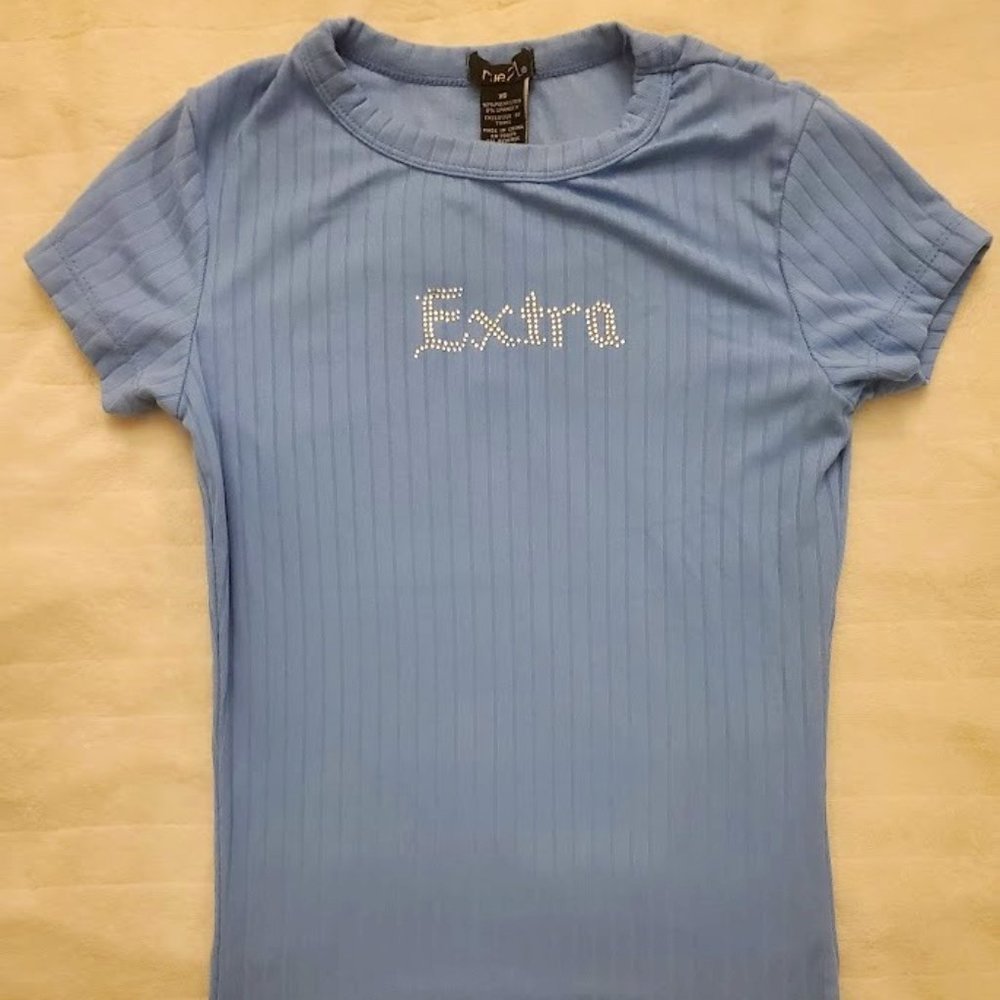 Rue 21 Blue Bejeweled "Extra" Ribbed Top